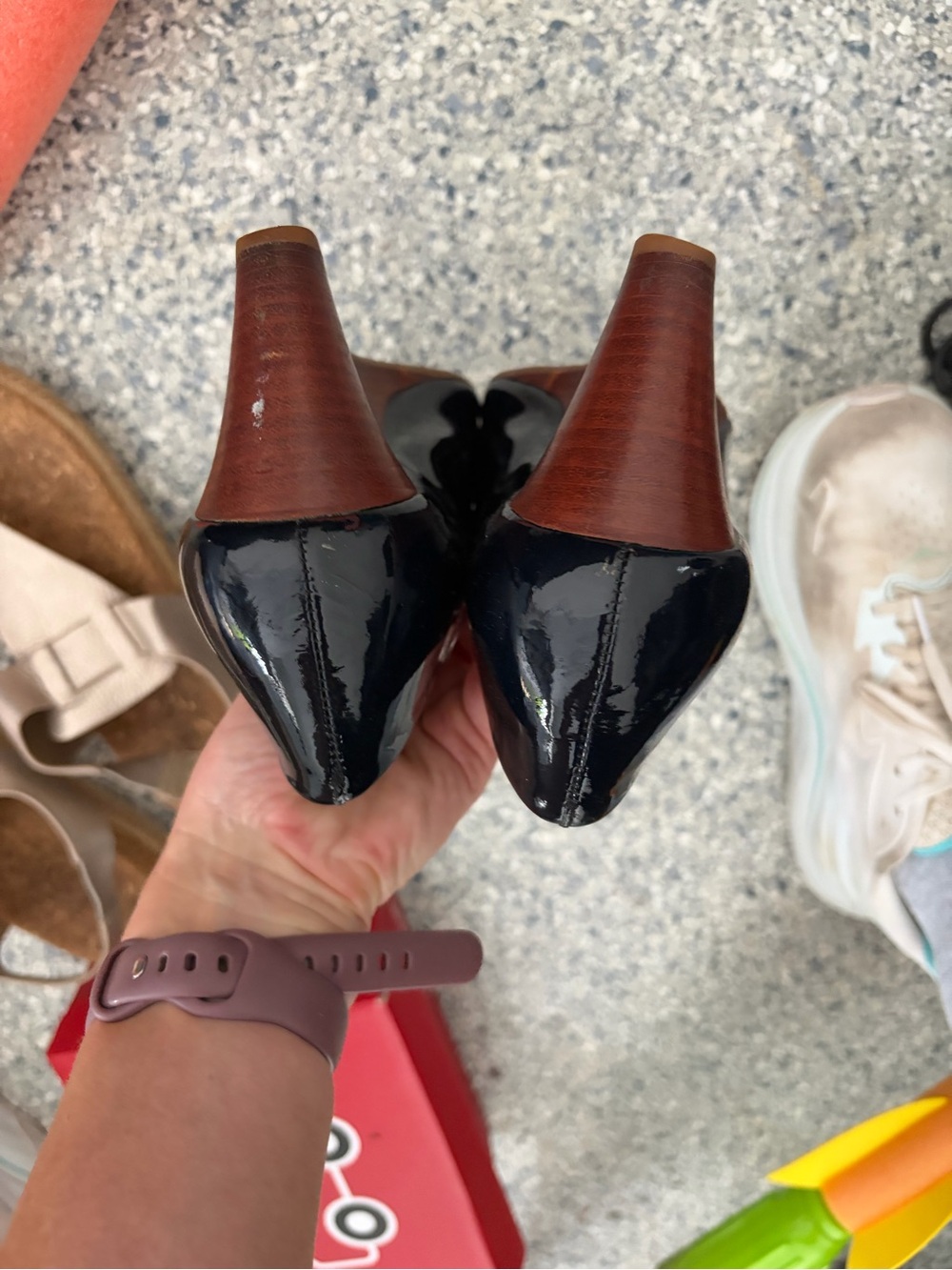 Tory Burch Black Patent Logo Peep-Toe Wedges - Picture 2 of 3